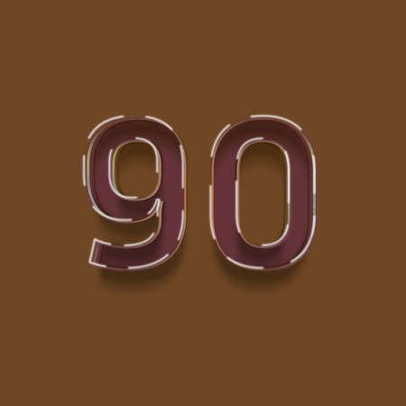 90 number on brown background, 3d renderingの写真素材