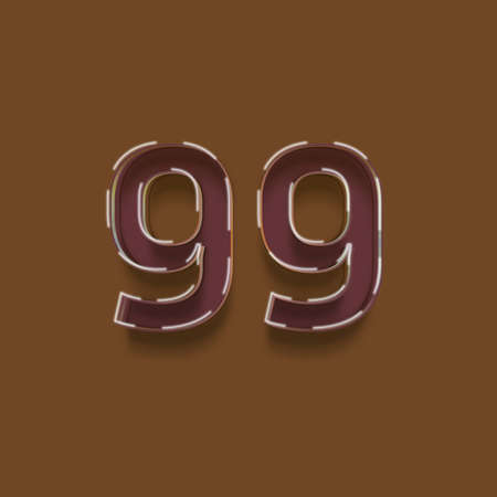 99 number in chocolate, isolated on brown background, vector illustrationの写真素材