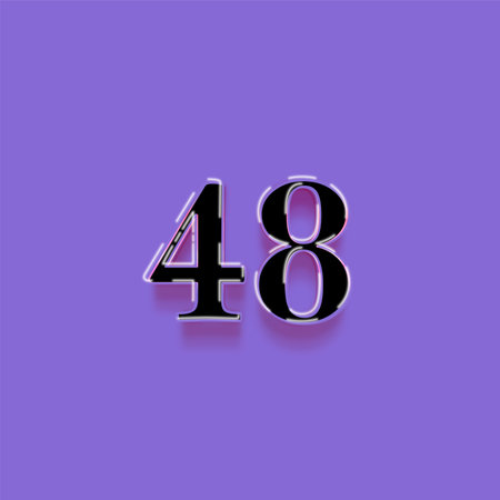 Number 48 with shadow effect on purple background. 3d illustration.