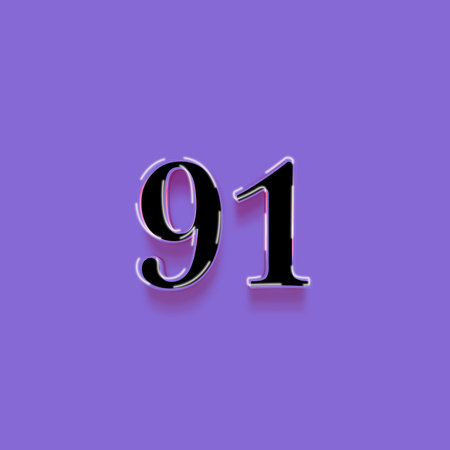 Number 91 with shadow on purple background. Realistic 3D font.