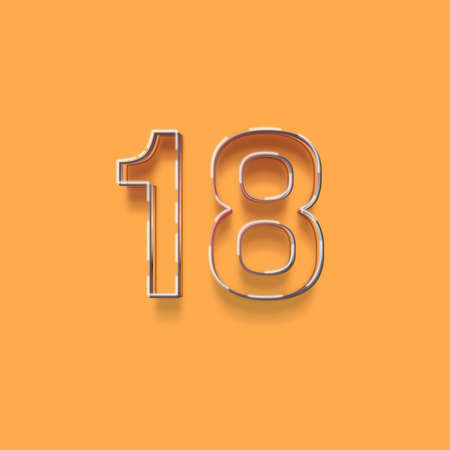 18 number with shadow on orange background. Vector Illustration EPS10の写真素材