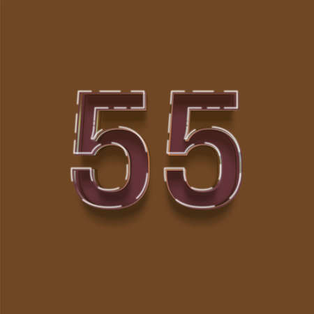 55 number with shadow isolated on brown background. Vector eps10の写真素材