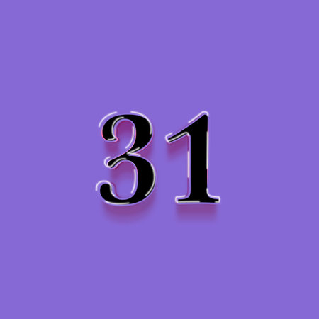 Number 31 on purple background. 3D illustration, 3D rendering.