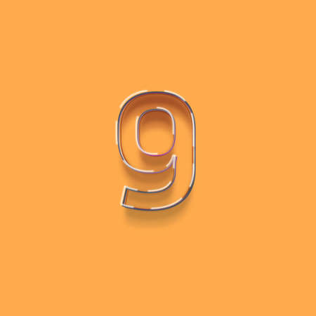 letter of the alphabet made of metal, orange background, 3d illustrationの写真素材