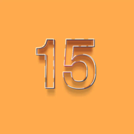 number 15 with shadow on orange background. 3d illustration of numbersの写真素材