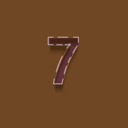 Number 7 from a typeset, colorful neon light font with shadow, on brown background.の写真素材
