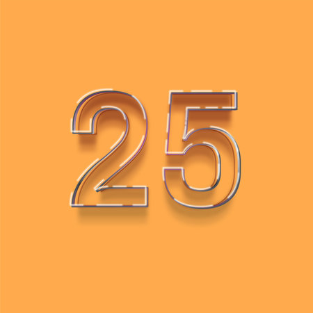 25 Years Anniversary Celebration Number on Orange Background. 3D Render Illustration