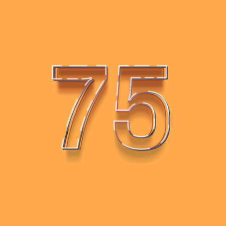 Number 75 with shadow isolated on orange background. 3D illustration.の写真素材