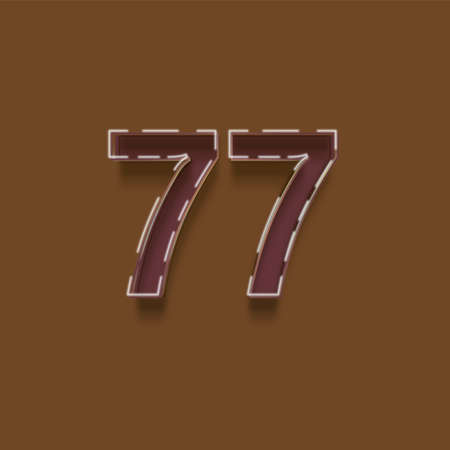 Number 7 from a typeset, colored neon light, on brown background.の写真素材
