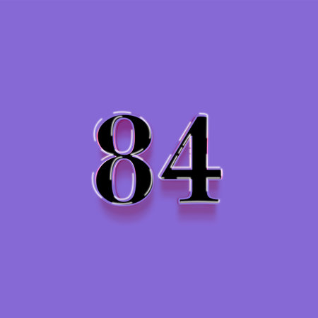 84 number with shadow on purple background. 3d realistic shadow.