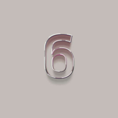 pink metal font with shadow isolated on grey background - number 6の写真素材
