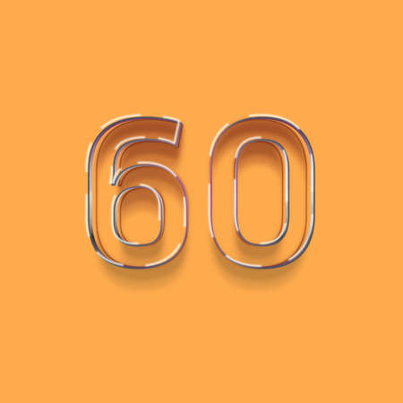 60 Years Anniversary Celebration Gold Number 3d Render Illustration on Orange Backgroundの写真素材