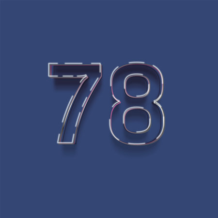 77 number with blue background and neon light effect, Vector graphic illustration.
