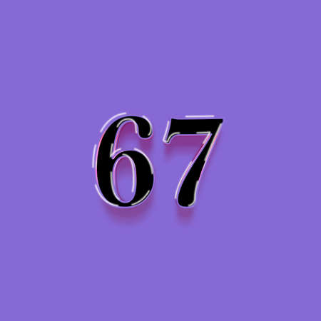 67 number on purple background. 3D Renderの写真素材