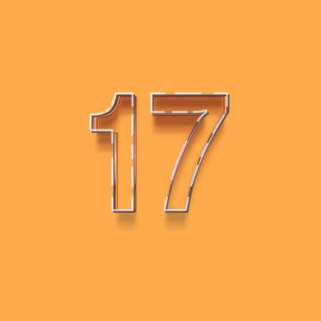 number 17 from a typeset, orange background, 3d renderingの写真素材