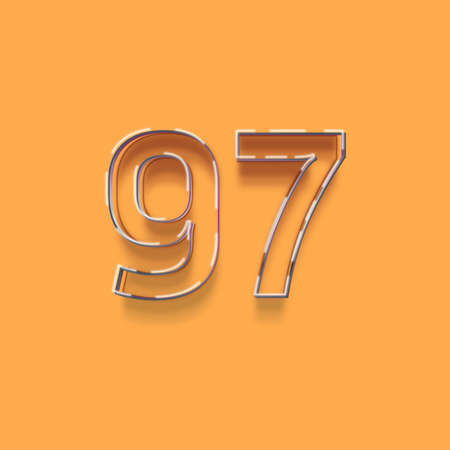 97 number with shadow on orange background. Eps10 vector file.の写真素材