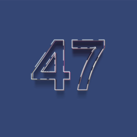 47 number with white outline and shadow - neon style, isolated on blue background
