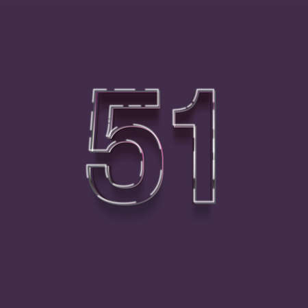 Neon number 51 with shadow isolated on purple background. Vector illustrationの写真素材