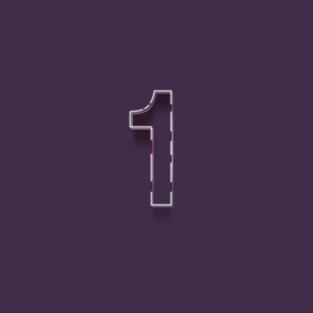 Number one from a typeset with shadow and purple background, vector