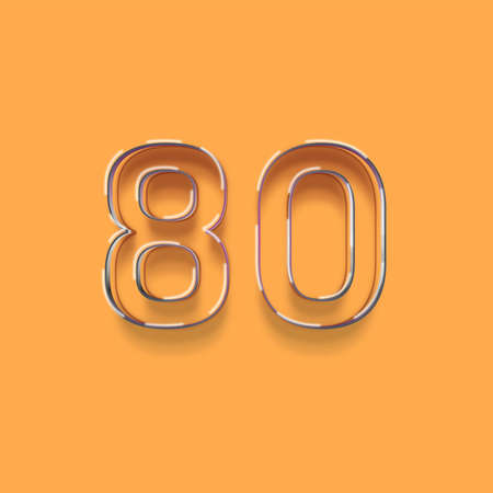 80 Years Anniversary Celebration Number 3d Render Illustration on Orange Backgroundの写真素材