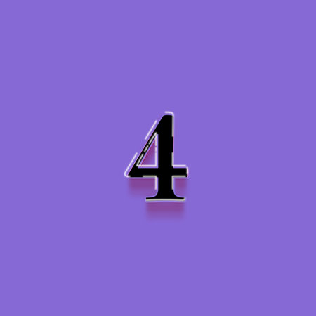 Number four on purple background with shadow. Vector font for your design.