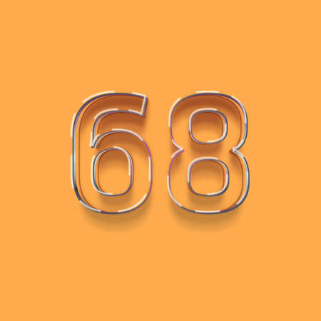 68 Number 3d Render Illustration on Orange Backgroundの写真素材