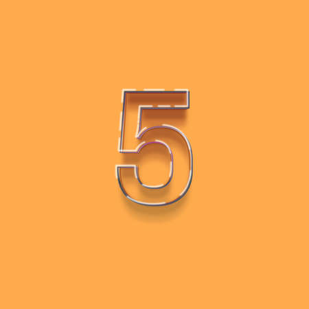 number five, orange background, 3d illustration, eps10の写真素材
