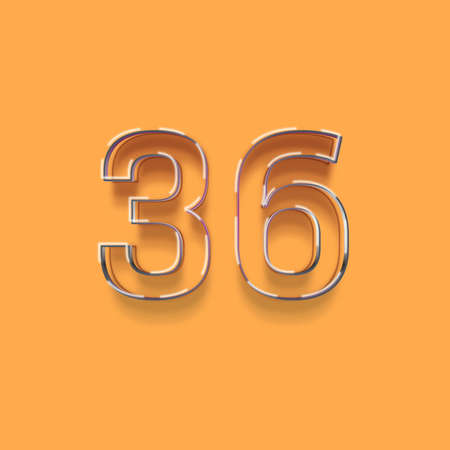 3d number from a set of metallic typeset, orange backgroundの写真素材