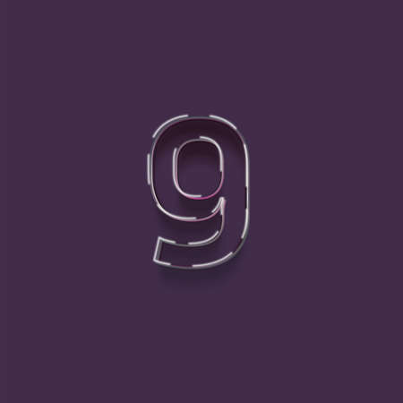pink number 9 from a typeset, vector font with shadow isolated on purple backgroundの写真素材