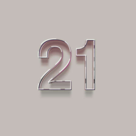 pink number 21 with shadow isolated on gray background - 3d renderingの写真素材