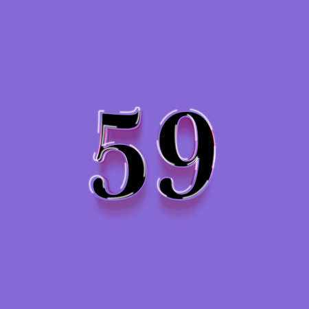 Number 59 with shadow in purple background. 3d render illustration.の写真素材