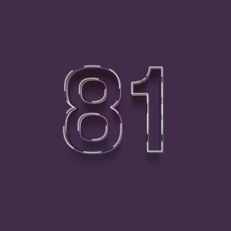 81 number with shadow on purple background, vector design template elements for your application or...