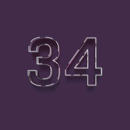 34 number with shadow effect in purple color, isolated on purple backgroundの写真素材