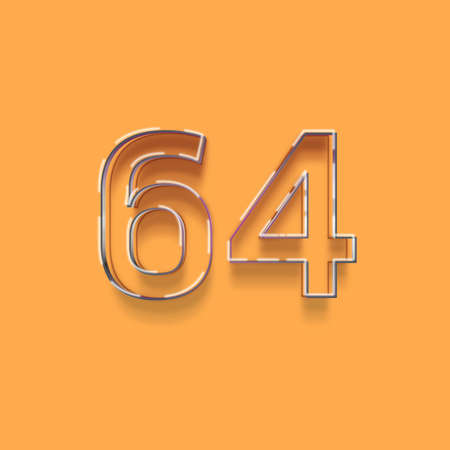 64 number with shadow effect on orange background. Vector graphic illustration.の写真素材