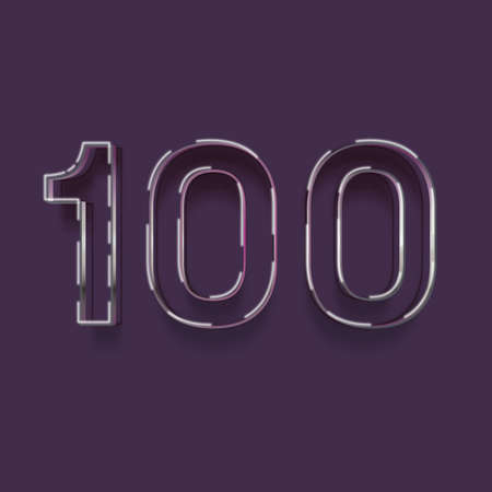 100 number with neon effect on purple background, 3d rendering. Computer digital drawing.の写真素材