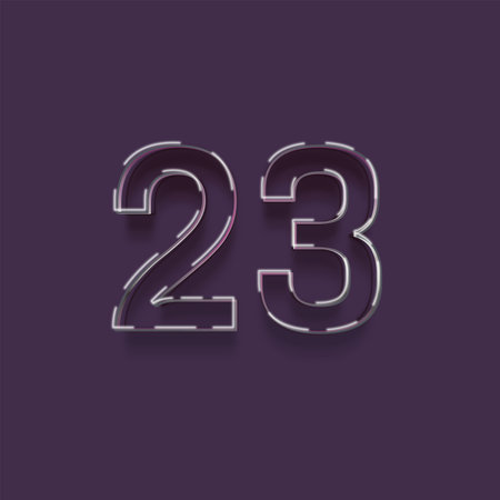 52 number with neon glow effect, realistic shadow and purple background, vector