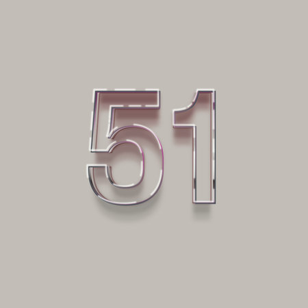 vintage number 51 with shadow and light gray background, 3d rendering