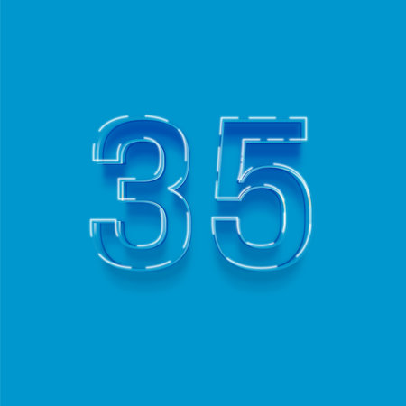 35 number with neon light effect on blue background, 3d rendering