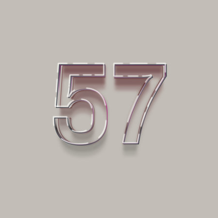metal number fifty seven with shadow isolated on gray background 3d rendering