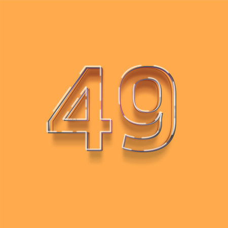 49 number with shadow on orange background. Realistic 3d render.