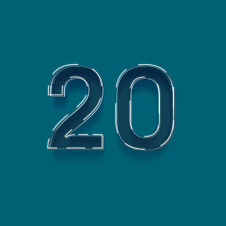 20 number with shadow effect on blue background, 3d realistic styleの写真素材