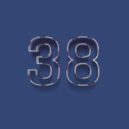 38 number with neon light effect on blue background, vector design elements
