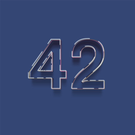 42 number with neon light effect - 3d rendering, blue backgroundの写真素材