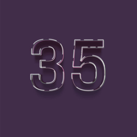 35 number with shadow on purple background, 3d realistic style design