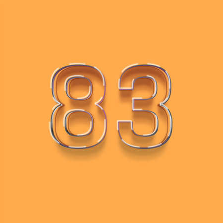 83 number from a typeset, orange background, 3d render