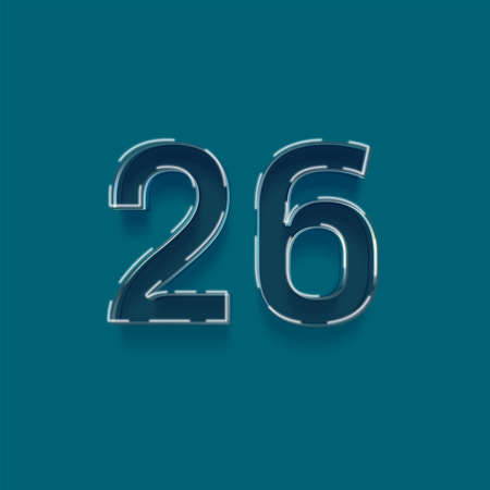 vector number 26 with shadow effect - blue and white, isolated on mint backgroundの写真素材