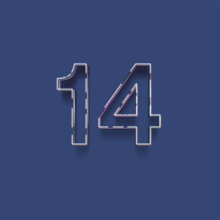 Neon number 14 with shadow on blue background. Vector illustration.の写真素材