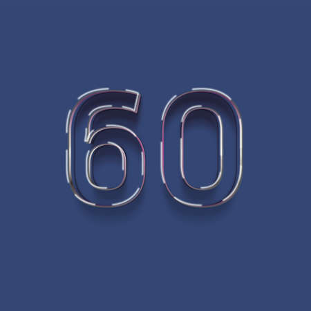 60 number with neon glow effect, blue background. 3d renderingの写真素材