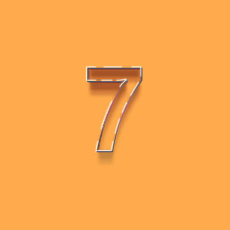 number seven from a typeset, orange background, 3d renderの写真素材