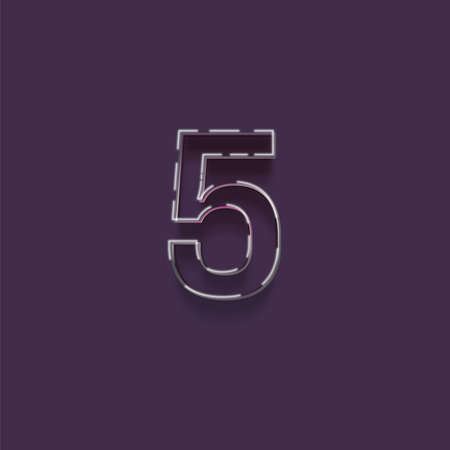 Neon number 5 with shadow isolated on purple background. Vector illustration.の写真素材